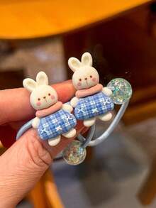 2pcs/Set Cute Cartoon Rabbit Hair Scrunchies, Bear Hair Ties, Elastic Headbands, Hair Accessories - Multicolor - View 9