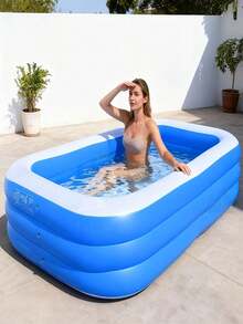 Large Inflatable Swimming Pool, Ocean Design, Cute & Durable PVC Material, Foldable & Portable, Suitable For Family Garden Parties And Backyard Entertainment, Patio Decor Pool, Colorful - Blue and White - View 6