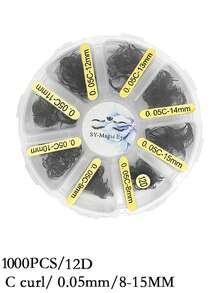 散装睫毛，1000 片预制睫毛，8D、10D、12D，C 卷度，厚度 0.05 毫米，长度 8-15 毫米/混合长度，薄底预制浓密睫毛，手工嫁接假睫毛，自然柔软，适合派对和旅行 - C - 查看 18