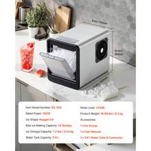 Máquina de Hielo en Pepitas de Encimera 15 kg/24 h, Máquina de Hielo Masticable en Pepitas Autolimpiable con Cuchara, Tanque de Agua de 0,8 L, para Hogar, Cocina, Oficina, Bar, Fiestas - 15 kg/24 horas - Ver 7