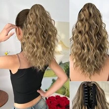 Claw Shaped Ponytail Extension Hair Accessory Brown Gold Burgundy Gradient Brown 16 Inch Long Wave Heat-Resistant Fiber Synthetic Ponytail Wig, Suitable For Women's Parties And Daily Use - Black Brown - View 17