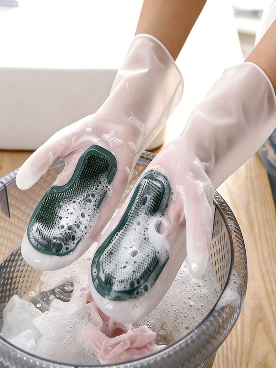 1 Pair Innovative Silicone Dishwashing Gloves With Built-In Scrub Brush, Double-Sided Cleaning, Waterproof And Durable, Effortless Kitchen And Household Cleaning, Hand Protection