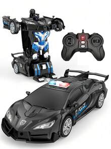 1pc Transformable Remote Control Car Robot Toy, Dinosaur Robot Transformable Car Remote Control Toy, Black & Gold Transformable Remote Control Car, 360 Degree Rotating Drift Racing Car, One-Key Automatic Demonstration, Remote Control Car Toy, Battery Powered, Plastic, Press Operation, Transformable ABS Plastic One-Key Racing Car Wireless Remote Control Police Car, Suitable For 4-7, 8-12 Years Old And Above Boys, Girls And Beginners, Boy Girl Gift Toy, Durable PVC Shell, Ideal Choice For Halloween And Christmas Gifts, Children's Winter Gift - Multicolor - View 5
