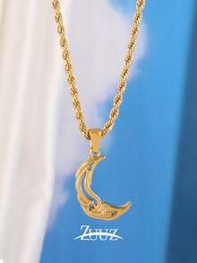 1件装时尚不锈钢月亮吊坠项链，女士颈链，珠宝礼品 - 項鍊 - 查看 1