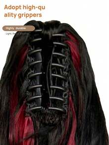 40-Inch Clip-On Ponytail Wig - Black & Red Highlights Long Wavy Curly Hair, Stable Clip Design, Romantic Wavy Texture, Multi-Layer Fluffy & Natural, Suitable For Daily, Party & Photo Shooting. This Elegant & Voluminous Hair Accessory Is Perfect For Halloween And Christmas Parties, Matching Various Skin Tones. A Must-Have Item For Fashion Enthusiasts. - Đánh dấu màu đỏ - Xem 4