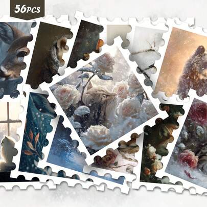 56 piezas Paquete de pegatinas de arte de criaturas lindas de invierno | Calcomanías de vinilo dinámicas con diseños de fauna silvestre nevados y caprichosos | Para laptop, decoración y regalo | Para fans del arte y entusiastas del ambiente atmosférico