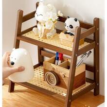 2/3-Tier Bamboo Freestanding Storage Shelf, Desktop Organizer, Desk Storage Rack, Kitchen Spice Rack, Doll Display Stand, Coffee Organizer, Cup Holder, Plant Pot Stand, Kitchen Storage Rack, Dorm Cosmetics Organizer. Suitable For Kitchen, Bedroom, Dormitory And Office Desk. - 茶色 - 查看 1