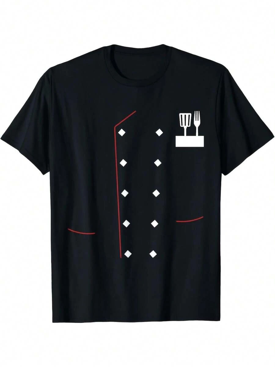 Women'ss Chef Uniform Jacket Black Red Culinary Apparel With Knife Spoon Design Faux Chef Coat For Cooking Comfortable Short Sleeve All-Season Shirt Machine Washable Professional Casual Wear For Chefs Cooking Classes Restaurants Everyday Outdoor Activities Retro Style Adult 's Fashion With Round Neck Regular Fit Ideal For Culinary Events Everyday Use - 黑色 - 查看 1