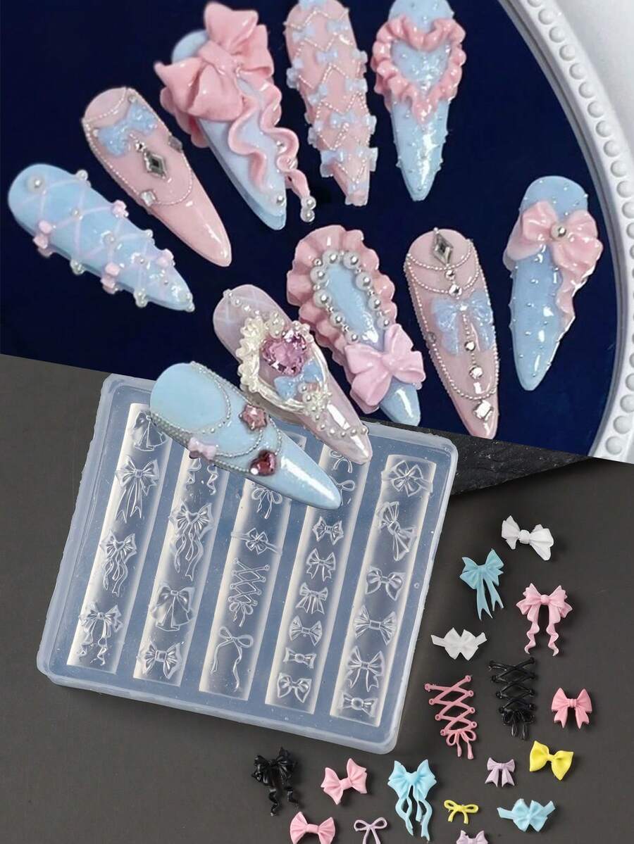 1pc 3D Charming Spring Silicone Nail Carving Mold, Bow Design Embossing Mold Stamp Plate, Nail Gel Printing Template DIY Manicure Decoration Tool - Clear - View 1