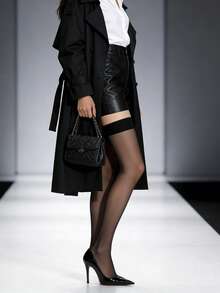 A Pair Of Women's Black Knee-Length Stockings. Spring-Summer-Autumn Lightweight Transparent Breathable Long-Legged Thigh Socks. Fashionable And Sexy. Suitable For Daily Life, Business Parties And Gatherings. - Black - View 6