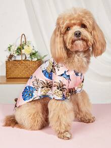 Hawaiian Beach Vacation Pet Cat Dog Clothes, Spring Summer Autumn Thin Shirt With Collar And Buttons - Pink - View 3
