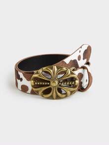 1条西部牛仔波西米亚风女士真皮腰带，粗犷牛仔腰带，镂空扣复古奶牛纹腰带，适合搭配裙子、裤子，适合派对、海滩、音乐节、节日和生日礼物 - 彩色 - 查看 2