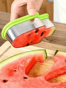 1pc Stainless Steel Watermelon Slicer And Popsicle Mold, Manual Operation, Green Handle, No Power Needed, Perfect For Creative Summer Snacks, Watermelon Slicer And Popsicle Mold, Watermelon Ice Cream Cutter - Multicolor - View 2