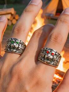 1pc Powerful Tiger Face Niche Style Stainless Steel Ring, Electroplated Waterproof Fade-Resistant, Suitable For Casual Daily Wear, Unique Personalized Enhancing Men's Ring - Tiger Men's Ring - View 5