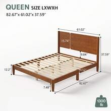 Twin/Full/Queen/King Size Luxury Mid Century Solid Wood Queen Bed Frame, Platform Bed With Elegant Full Panel Headboard And Sculpted Cylindrical Legs - 棕色胡桃木 - 查看 15