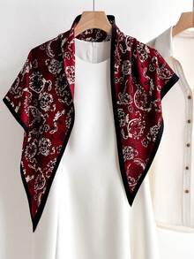 1pc Fashionable Retro Cashew Flower Print Multifunctional Scarf Shawl, Suitable For Daily, Office, Vacation And Other Occasions - Black - View 8