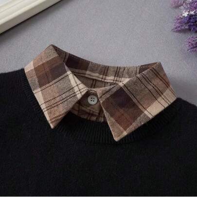 Plaid Detachable Collar, Korean Style Minimalist Versatile Sweater Collar Shirt Decor, For Women Spring Autumn Winter