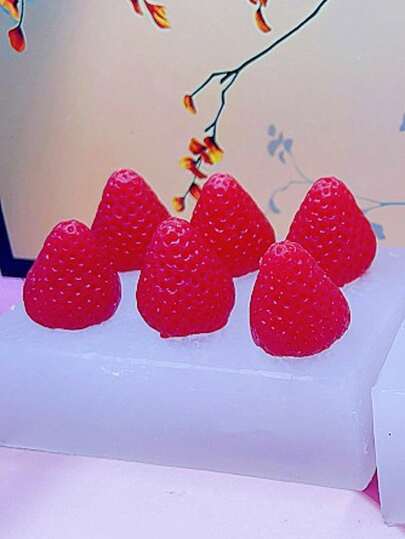 1个6腔3D草莓硅胶蜡烛模具，DIY草莓造型硅胶模具，适用于节日装饰