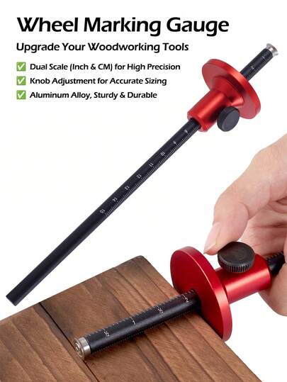 1 st hjulmarkeringsmått - aluminiumlegering mikrojusterbar träbearbetningsmarkeringsrits med metriska och tumskalor, bärbart snickarmärkesverktyg för gör-det-själv-träbearbetning och professionellt snickeri