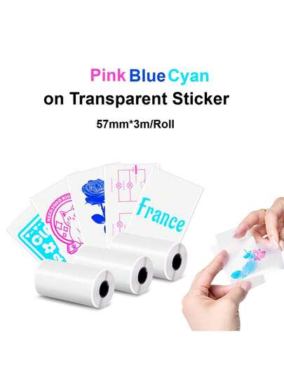 57mm Blue Color Transparent ThermalPaper Self-Adhesive DIY Stickers For Mini Printers Kitchen School Office Organization Window