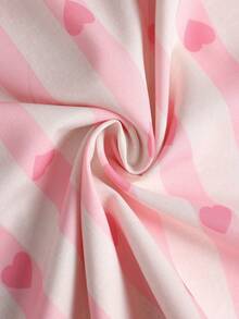 Plus Size Women's Striped Heart Print Matching Color Casual Vacation Outfit, Spring/Summer Elegant - Multicolor - View 3