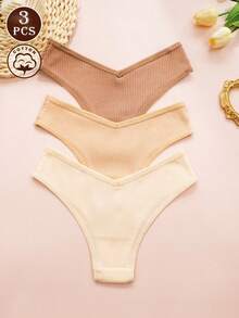 3条装女士纯棉罗纹三角裤，柔软舒适，亲肤透气，日常穿着内衣裤。 - 彩色 - 查看 2