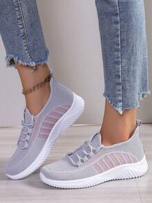 女士舒适户外运动休闲鞋软底防滑老年鞋轻便旅游鞋中老年保健步行鞋 - 灰色 - 查看 17