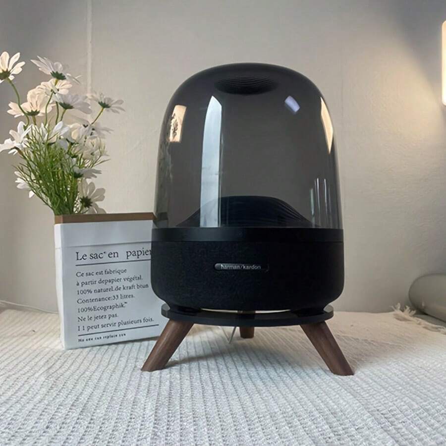 Wooden Speaker Stand, Black/White Anti-Slip Shock Absorbing Base - Black - View 1