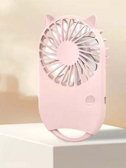 1个男女通用纯色简约猫耳便携式迷你手持风扇，7叶散热风扇，USB充电，适合夏季户外旅行、海滩运动、办公室、学校、泳池派对、日常使用