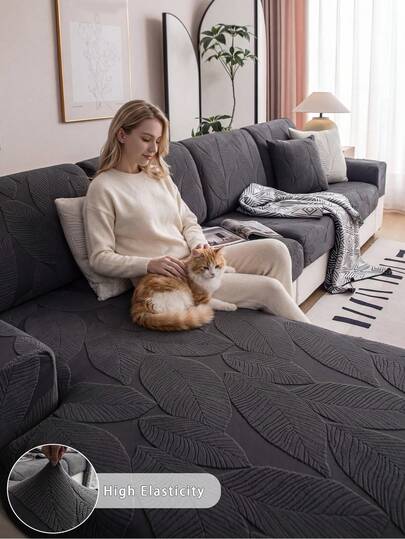 1件装毛绒提花防滑沙发垫套，柔软亲肤，防宠物抓挠，弹性沙发套，适用于L型沙发和1/2/3/4座沙发，四季皆宜（单独出售）