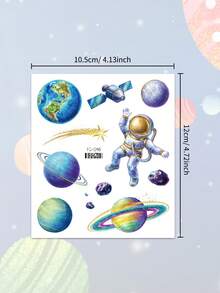 8Sheets Glitter Space Astronaut Star Temporary Tattoos, Colorful Waterproof Tattoo Stickers Body Art, Outer Space Party Favors Birthday Makeup, Fake Star Sun Moon Tattoo Stickers, Party Favors Decor, Multi-Colored Fake Tattoos For Birthday Party Decoration - Multicolor - View 5