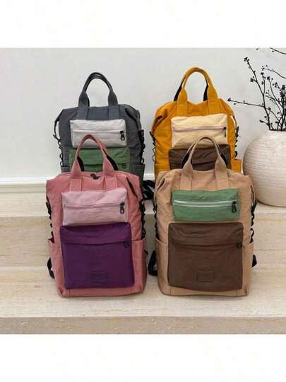 Multifunctional Lightweight Women's Backpack, Large Capacity Fashion Backpack, Foldable, Handheld Or Shoulder Strap, Suitable For Work Commute, Business Travel, Tourism, Shopping, School, Solid Color Casual Shoulder Bag, A Surprise Gift For Girlfriend