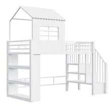 Wrought Iron Loft Bed 90*200 Cm, Home Design, High Safety Rail, Multi-Level Storage Shelf, Secure Staircase (Left/Right Assembly), Single And Child's Bed, White - White + MDF + Metal - View 5