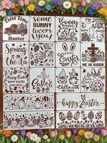 16pcs Reusable Easter Bunny Egg Hollow Painting Template, Washable For Wood, Glass, Ceramic, Fabric, Plastic, Spray Painting, Stencil Material - Fang Chang Easter - View 2