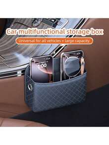 1pc Leather Car Storage Bag, Adhesive Car Phone Holder Organizer Pouch - A - View 1