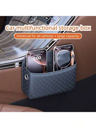 1pc Leather Car Storage Bag, Adhesive Car Phone Holder Organizer Pouch