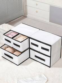 Drawer Storage Cabinet, Fabric Storage Box, Clothing Organizer Box, Household Storage Container, Modern Minimalist Solid Color Style, Classic Black And White Contrast Trim, No Redundant Patterns, Extremely Elegant And Versatile, Suitable For Nordic, Japanese, And Wabi-Sabi Home Decor Styles, Fits Wardrobe Interior, Desk, Shelves, Entryway, Window Sill, Ideal For Small Spaces, Rental Homes, Student Dorms - View 5