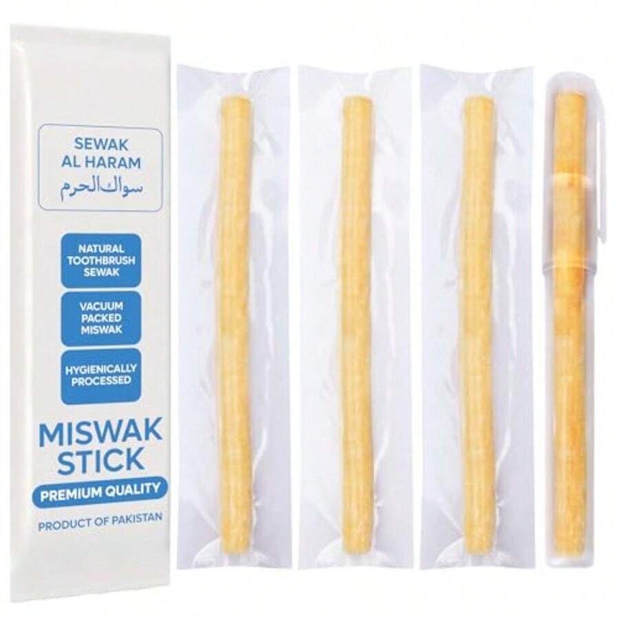 Miswak Traditional Natural Toothbrush With Holder For Oral Care Organic Material Natural Color Premium Triple Wash Quality Plain Packaging 3 Units - 3 - Xem 1