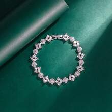 Tylionnejewelry 1pc Luxury White Gold Plated Zirconia Bracelet, Elegant Jewelry, Graceful Gift For Women, Wedding, Holiday Party, Anniversary, Date - Silver - View 5