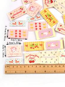20pcs 2.5-5cm Mixed Color Cherry/Dessert Pattern Fabric Labels, Edging Trim, DIY Sewing Accessories For Bags, Hats, Scarves, Clothing - Multicolor Mixing - View 2