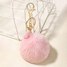 1pc Light Pink Small Tassel Faux Fur Ball Keychain, Bag Charm - Baby Pink - View 6