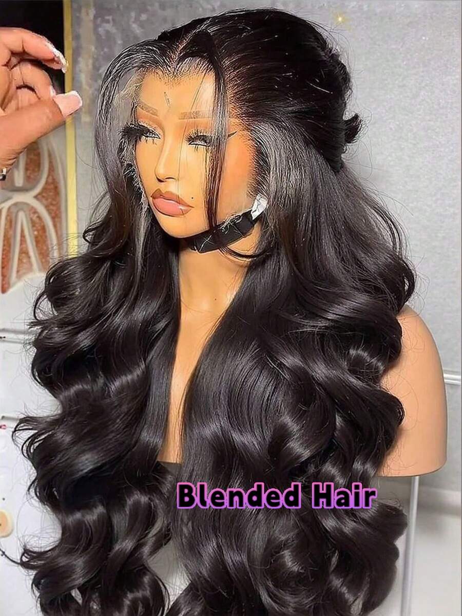 Natural Black 13x4 HD Transparent Lace Frontal Wigs With Baby Hair Body Wave Wigs Blended Human Hair Lace Front Hand Weaves Wigs Brazilian Virgin Hair For Women 8-34Inch