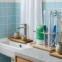 Premium Clear Acrylic Toothbrush Holder, Multi-Slot Bathroom Organizer For Electric Brushes & Toothpaste, Aesthetic Waterproof Space-Saving Vanity Countertop Decor - Multicolor - View 7