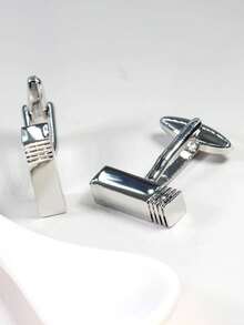 1 Pair Elegant Rectangular Copper Cufflinks For Men - Silver - View 5