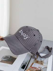 Mũ lưỡi trai thời trang kẻ sọc thêu chữ, có nơ thắt cổ, vành điều chỉnh được, mũ chống nắng đa năng dành cho nữ. - A - Xem 13