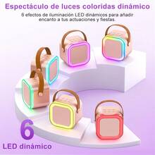Máquina de karaoke, mini altavoz de micrófono de karaoke Bluetooth portátil con 2 micrófonos y luz, adecuado para todos los teléfonos inteligentes, perfecto para cumpleaños, reuniones familiares, fiestas (azul y rosa). - Rosa - Ver 6
