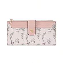 叶子金属纽扣对折大容量钱包，简约时尚长款钱包 - 彩色 - 查看 8