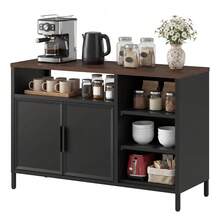 BALCONERA Metal Storage Cabinet & Sideboard With Double Doors, Magnetic Closure, Adjustable Shelves And Steel Frame - 黑色 - 查看 3