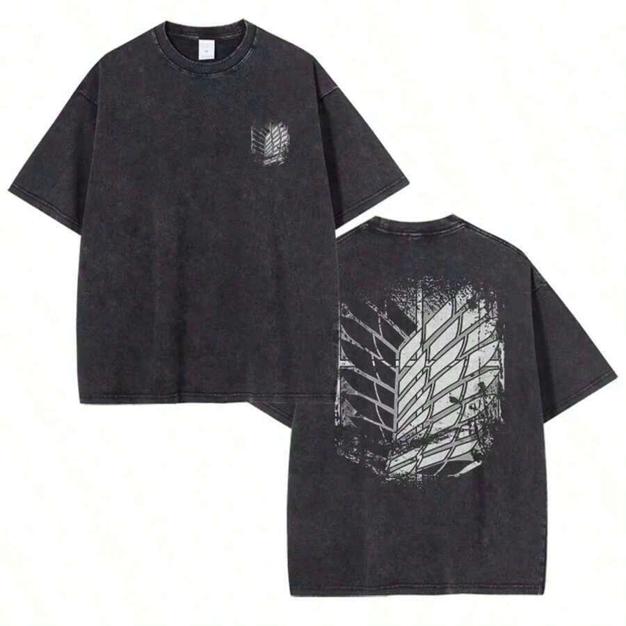 1 Piece, 2026, Eren Jaeger 2D T-Shirts, Vintage Washed Anime T-Shirts,  T-Shirt, Shingeki No Kyojin Manga, Mikasa Short Sleeve T-Shirts - 黑五 - 查看 1