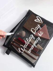 新娘婚礼应急化妆包 - 个性化涤纶化妆包，轻便拉链收纳包，可机洗，不易褪色，可折叠 - 时尚洗漱包，旅行必备化妆包：女孩旅行求生包，男女通用拉链包，化妆品，化妆和旅行必备轻便接待包，母亲节礼物，婚礼奖品 - 彩色 - 查看 2